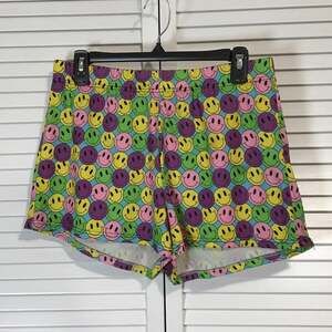 Main and Local Y2K Retro Smiley Faces High Waisted Lounge Shorts Women L